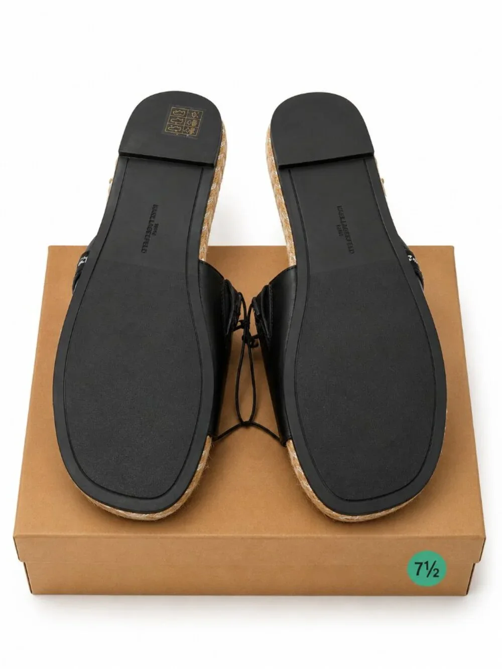 Karl Lagerfeld Paris Tulia Black Espadrille Slide Sandals Charms Womens 7.5 NEW